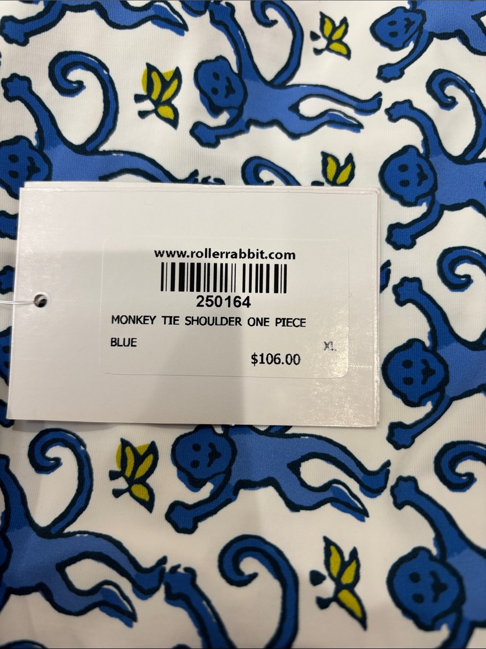 Roller Rabbit Blue and White Monkey Print One-Piece Swimsuit - Picture 2 of 9